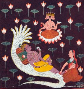 Vishnu resting on Ananta Sesa with Lakshmi massaging His feet বৃষোৎসর্গ শ্রাদ্ধের শ্রেষ্ঠত্ব | অগ্নিপুরাণ | পৃথ্বীরাজ সেন | পুরাণ সমগ্র