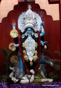 The goddess is generally worshiped as Dakshina Kali with her right feet on Shiva in Bengal during Kali Puja মহাদেবী : দুর্গা ও কালীর উত্থান | ড. আর এম দেবনাথ